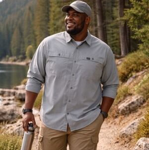 Wrangler Outdoor Performance NWT Button Down Shirt 2XL Gray Long Sleeve Hiking